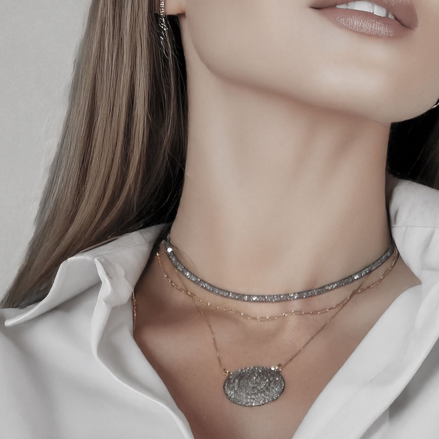 Swarovski Mesh Necklace Small - Oxidized Silver