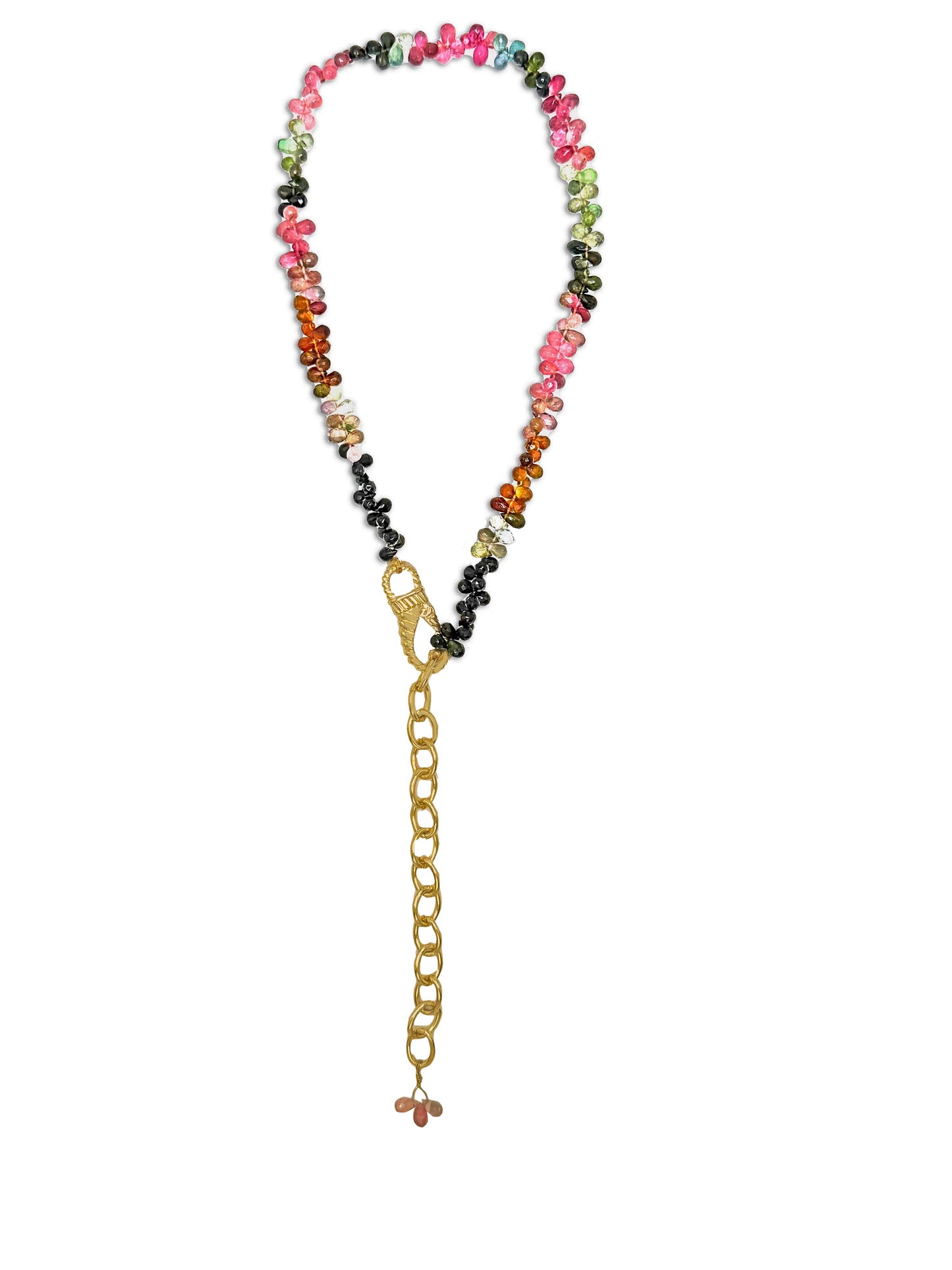 Atelier Tourmaline Gemstone and Diamond Briolette Lariat Necklace