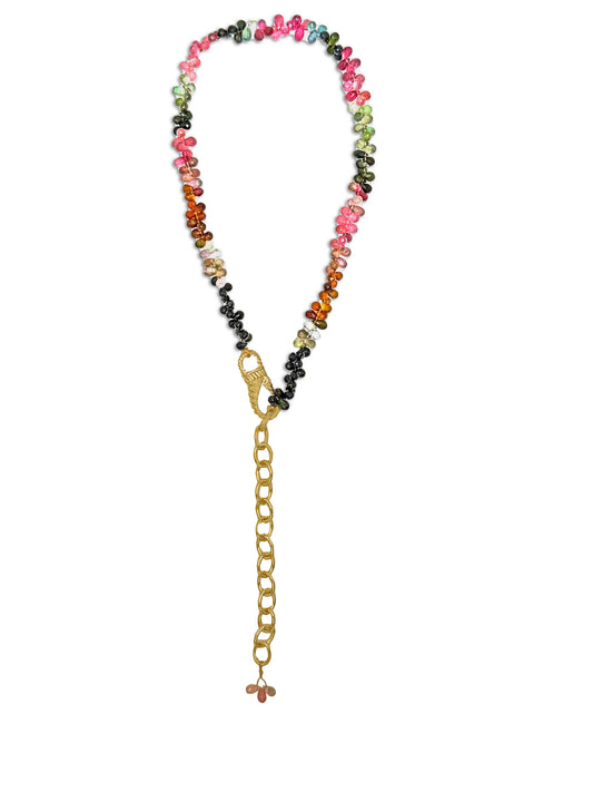 Atelier Tourmaline Gemstone and Diamond Briolette Lariat Necklace